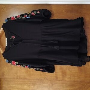 Zara black embroidered peasant or baby doll blouse